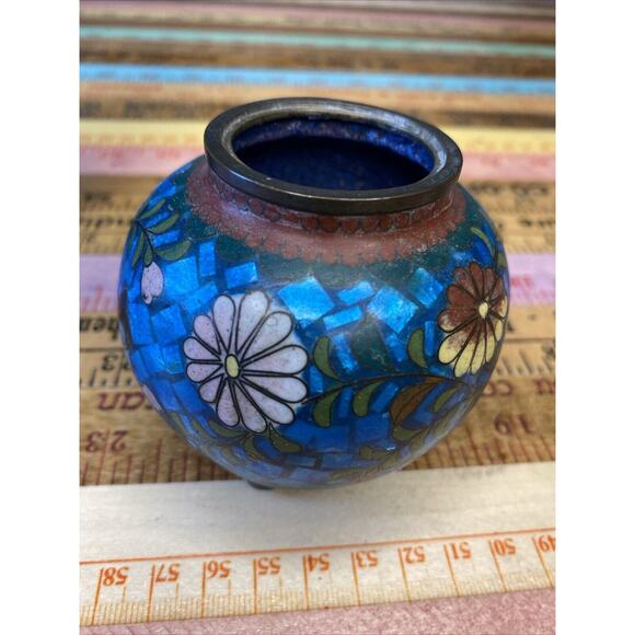 Japanese CLOISONNE Enamel on Bronze Vase & Ginger Jar Period Floral - Picture 9 of 15